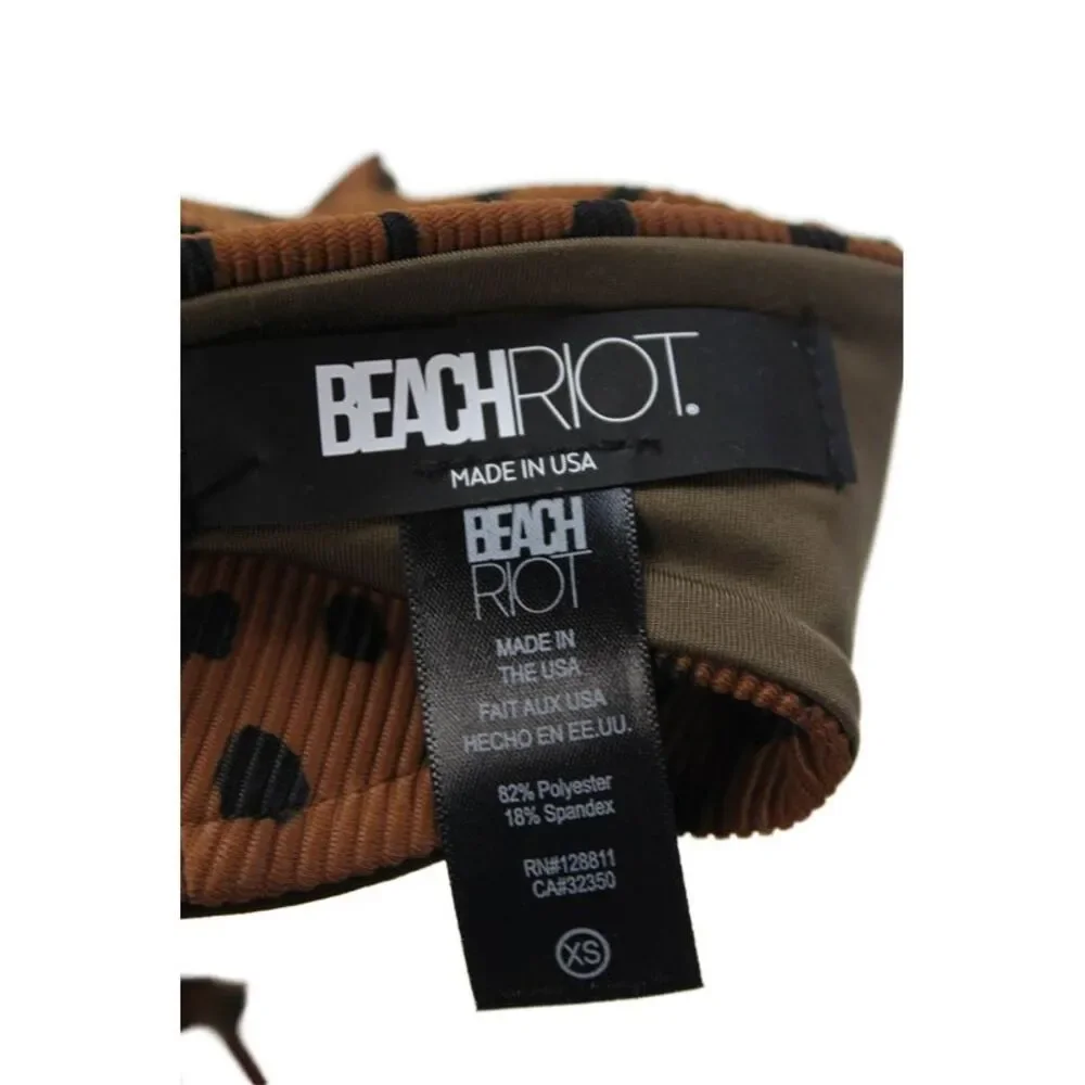 Beach Riot Womens Textured Spaghetti Strap Polka Dotted Bikini Top Brown Size XS